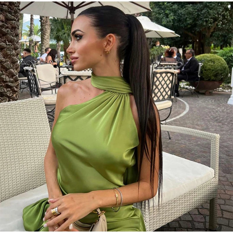 Elegant Solid Ribbon Off Shoulder Sleeveless Backless Slim Dress