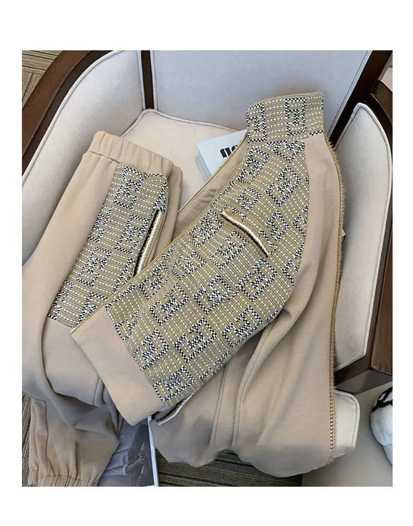 Coat Jacket Zipper + Straight Leg Pants Two Piece Set Sportswear