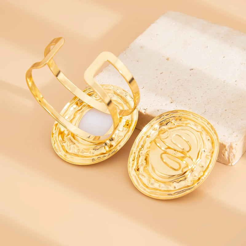 2Pcs/Set Exaggerated Circle Chunky Adjustable Open Cuff Bangles Imitation Pearl Rings