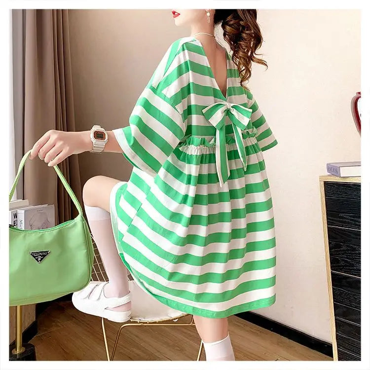 Street Casual Bow Patchwork T Shirt Dress