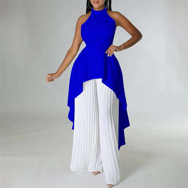 Turkey Sleeveless Tops Pleated Trouser Suit