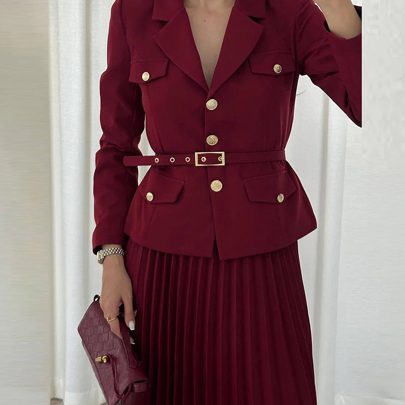 Elegant Spring Long Sleeved Jacket and Skirt Suit