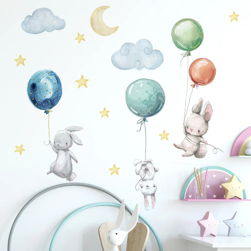 Cute Lovely Flying Rabbits Wall Stickers For Kids Room
