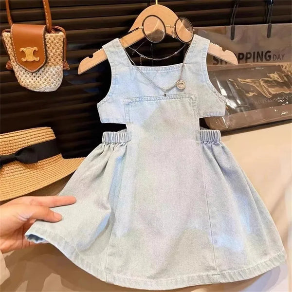 CAMINA Blue Denim Sling Dress with Waist