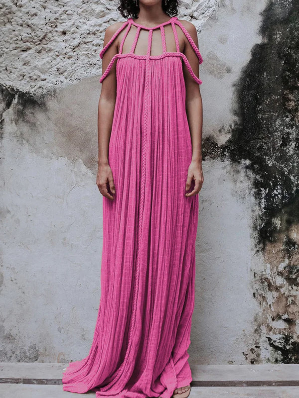 Beach Style Sleeveles Summer Hollow Out O-Neck Dress