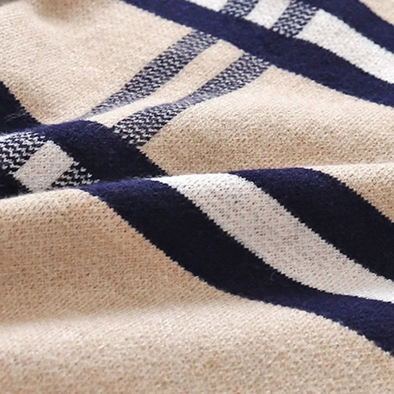 Warm Pullover Top Long Sleeve Plaid Sweater