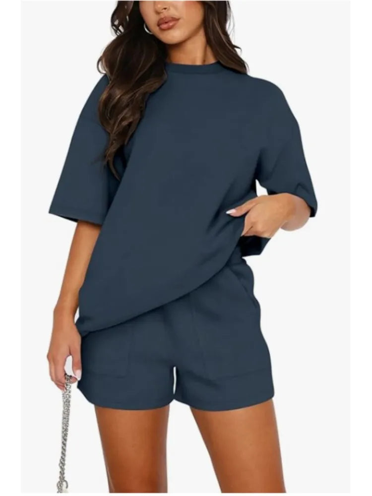 Casual O Neck Short Sleeve Short Pants Set