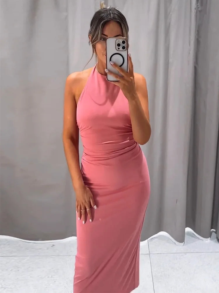 Elegant Back Knot Slit Hem Sexy Backless Dress