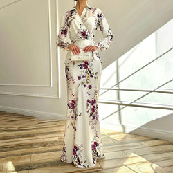 V-neck Long Sleeved Top and Skirt Two Piece Sets