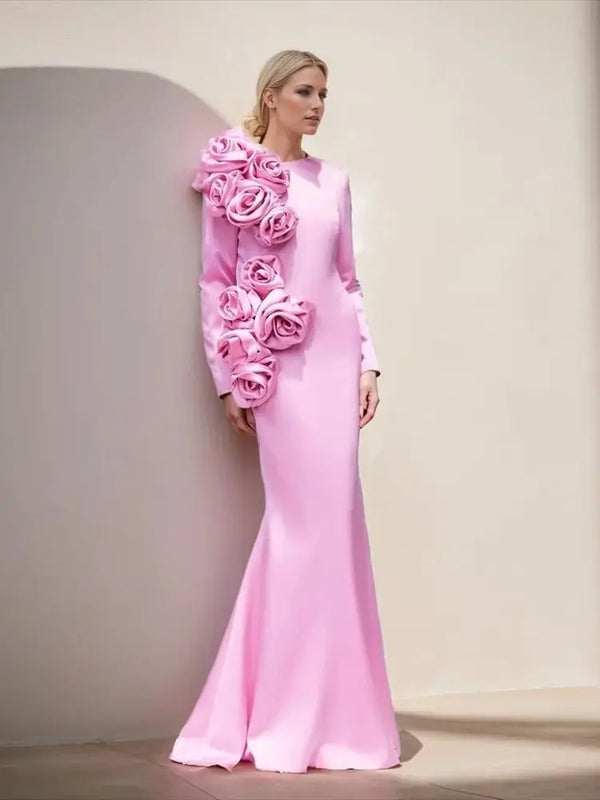 Solid Spliced Evening Long Dresses