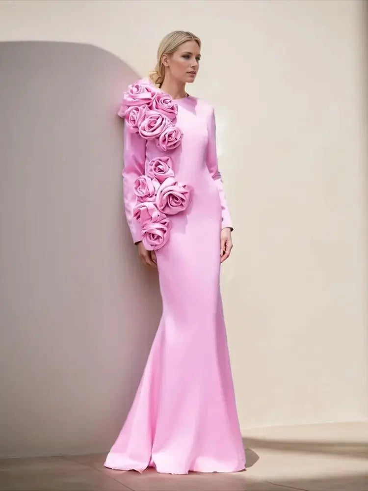 Solid Spliced Evening Long Dresses