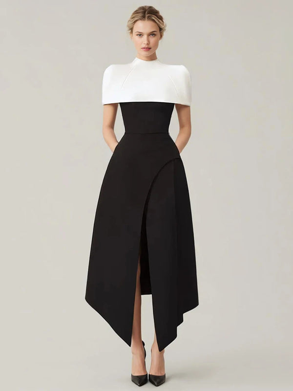 Elegant Long Square Collar Sleeveless High Waist Pleated Dress