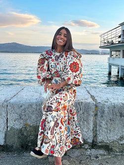 Boho Short Sleeve Round Neck High Waist Slim Fit Maxi Dress