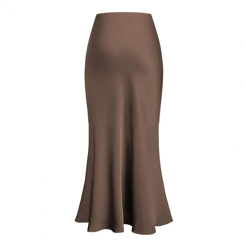 Elegant Silk Satin High Waist A-line Office Lady Skirt