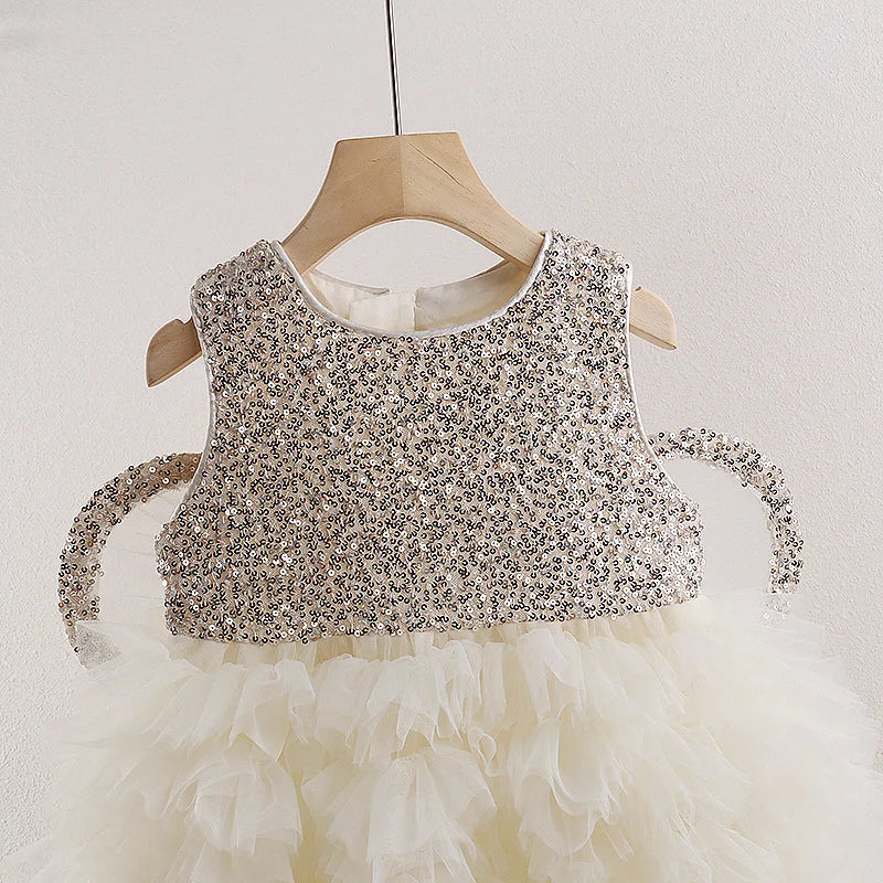 Sequined Vest Toddler Back Bow Princess Dress