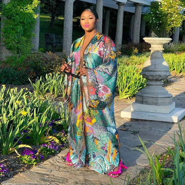 Boho Printed Loose Casual Long Kimono Maxi Dress