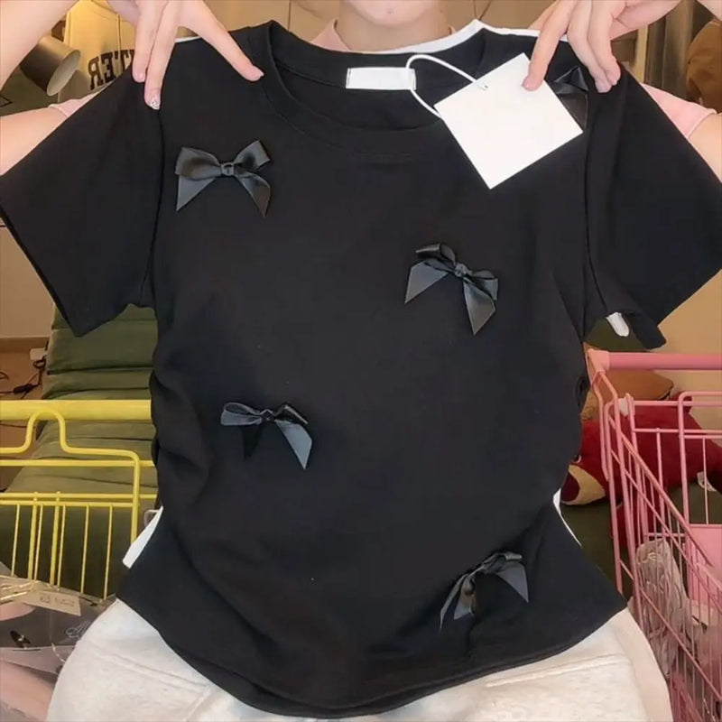 Elegant Ballet Bowknot T Shirts Round Collar
