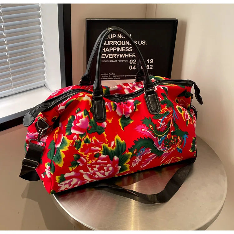 Big Flower Canvas Travel Bag