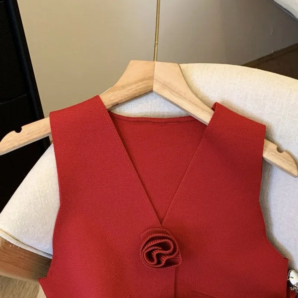 French Style V-neck Sleeveless Knitted Aesthetic Tank