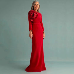 Flower Full Sleeves With Zipper Floor Length Dress