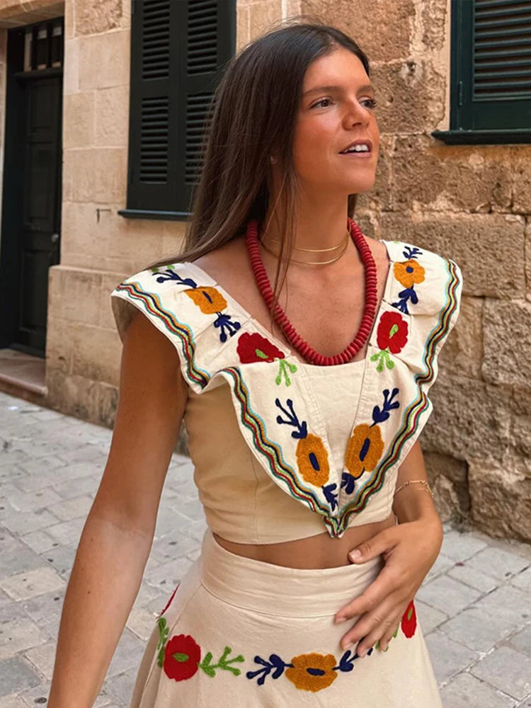 Chic Flying Sleeve Square Neck Sleeveless Set