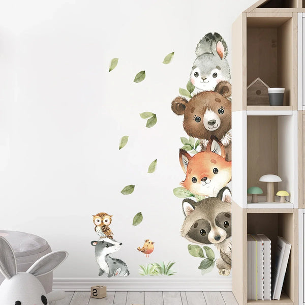 1PC Cute Cartoon Probe Stacked Sitting Small Animal Wall Stickers