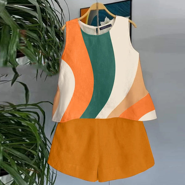 Summer Tanks Short Suit Holiday Stitching Pleats Sets