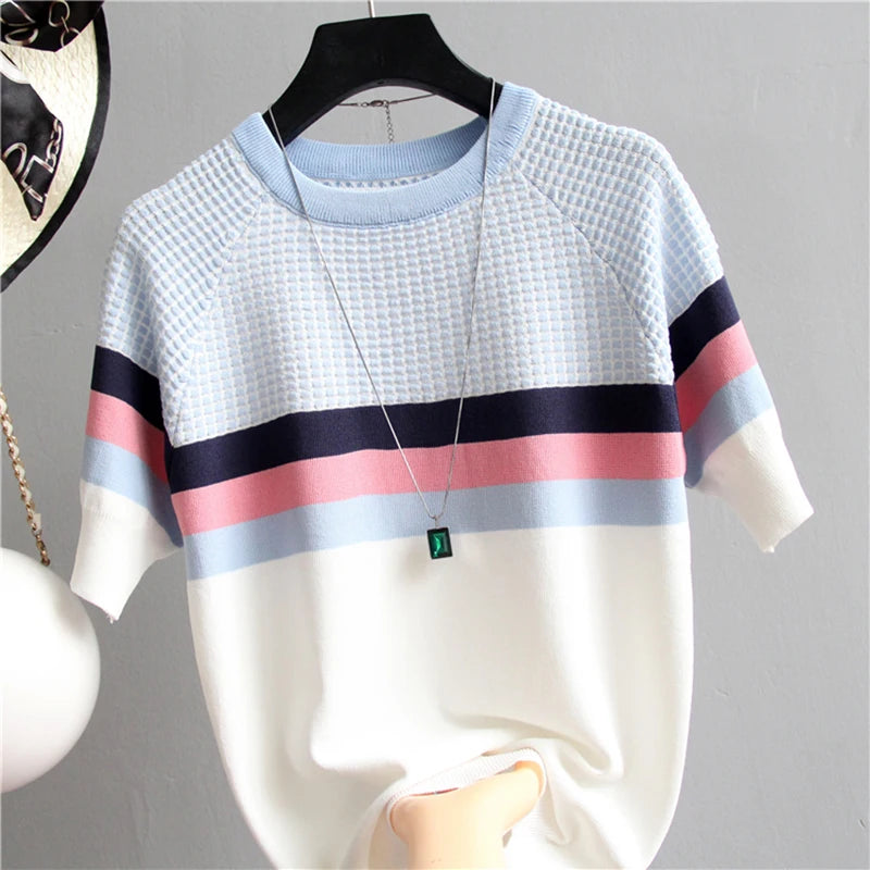 Vintage Ladies Tops Striped Summer Blouse