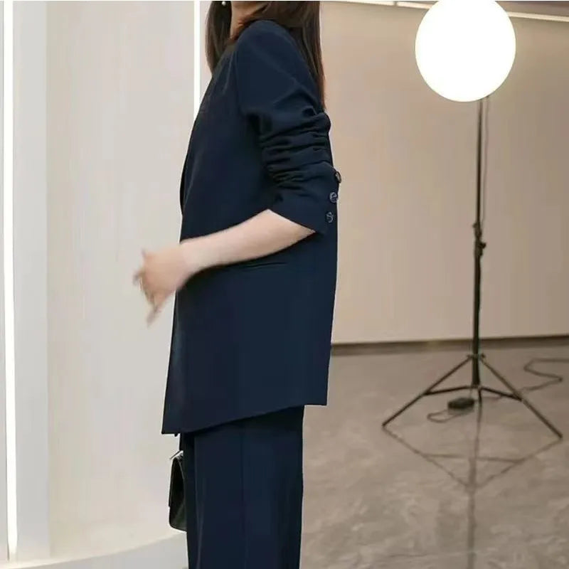 Elegant Loose Blazers Wide Leg Pants Two Piece
