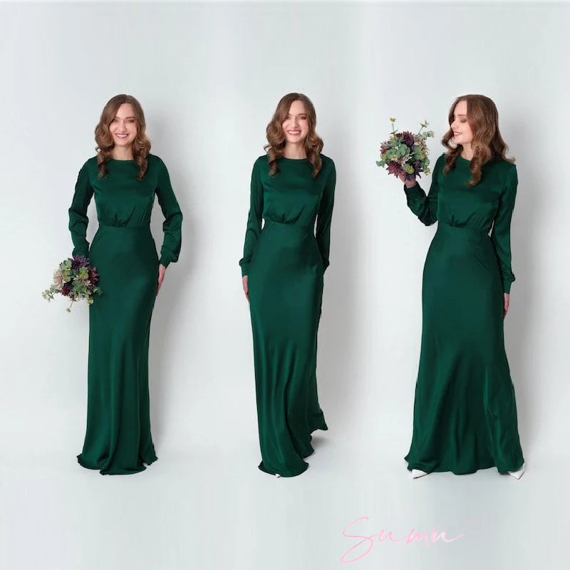 Silk Long Bridesmaid Sleeves Dress
