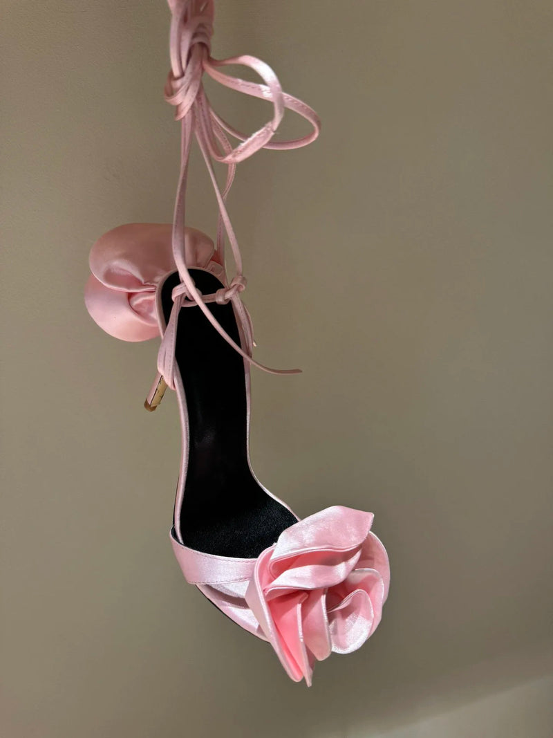 Silk Rose High Heel Strap Sandals