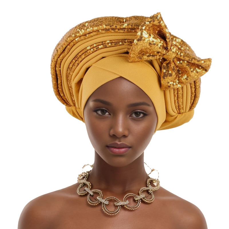 Bowknot Auto Gele Headtie Turban Cap