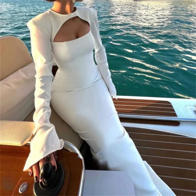 Elegant Long Sleeve Show off Breast Evening Dress