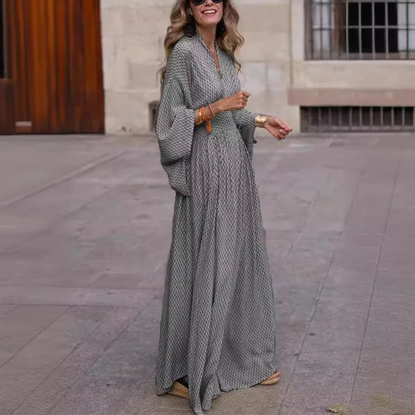 Boho Sexy V-neck Flare Long Sleeve Maxi Dress