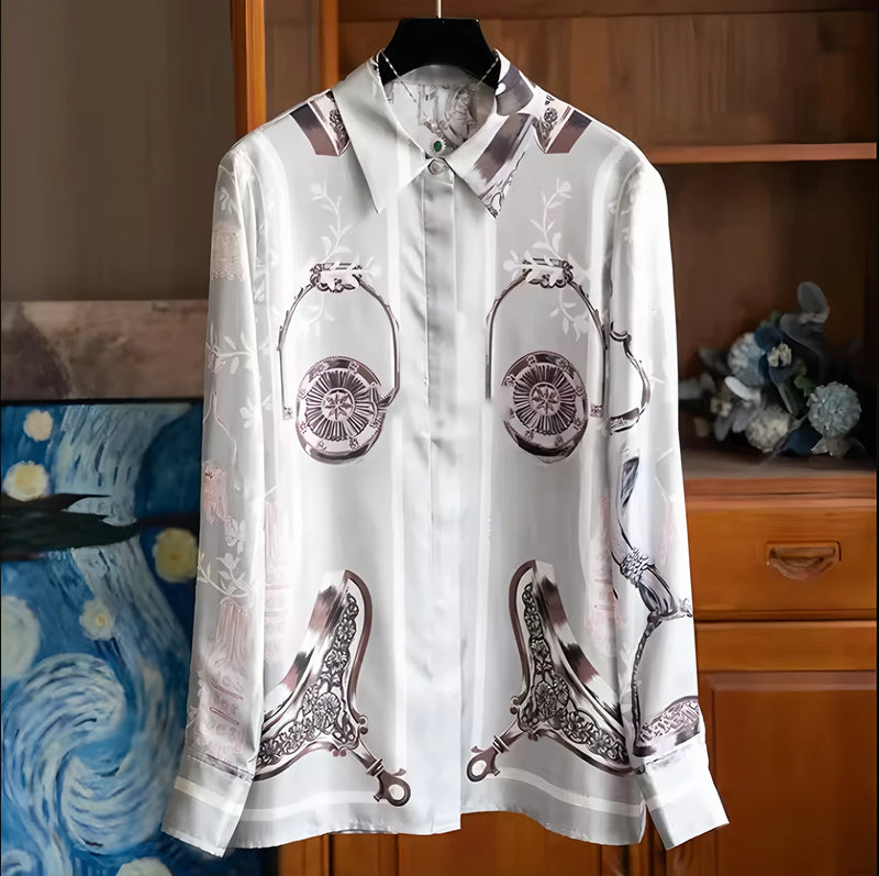Vintage Shirt Autumn Long Sleeve Luxury Print Blouses