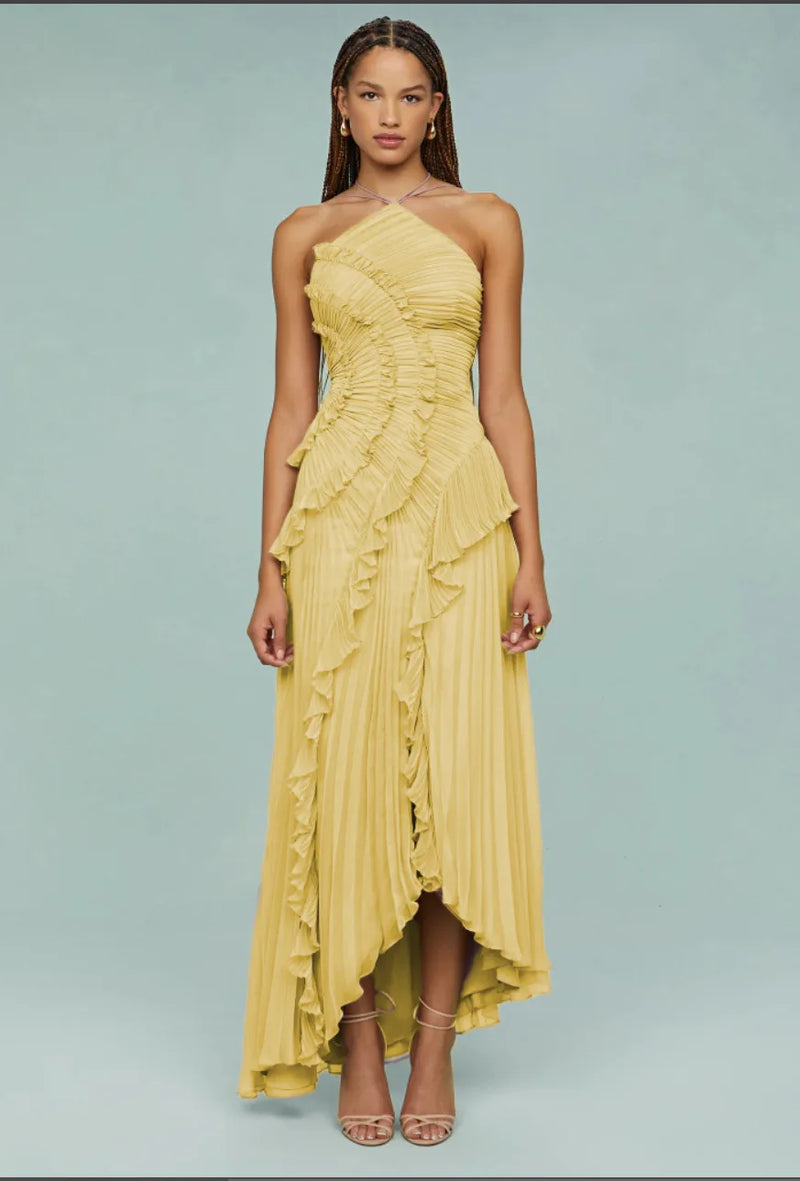 Elegant Neck Strap Ruffles A Line Lace Up Backless Dress