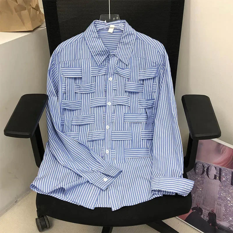 Elegant Long Sleeve Loose Waist Patchwork Blouse
