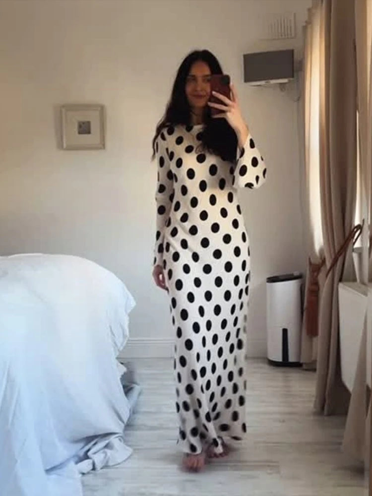 Black Dots Dress Long Sleeve High Neck Bohemia Dress