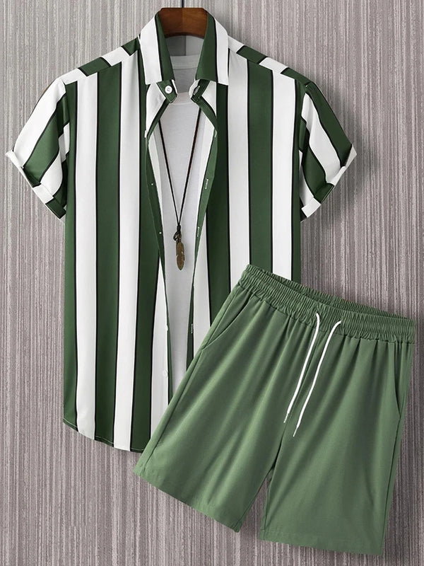 Summer Short-sleeved Shirt And Beach Shorts Set