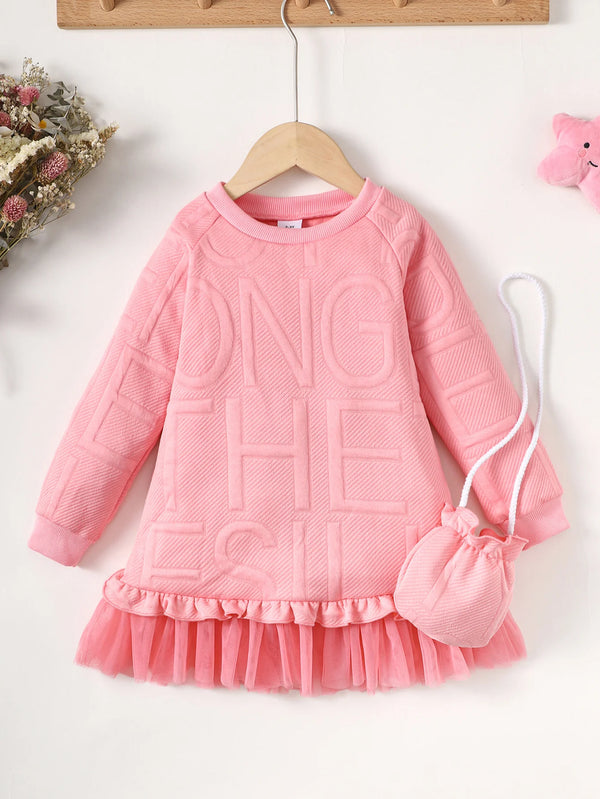 2-7 Years Girls Embossed Letter Long Skirt