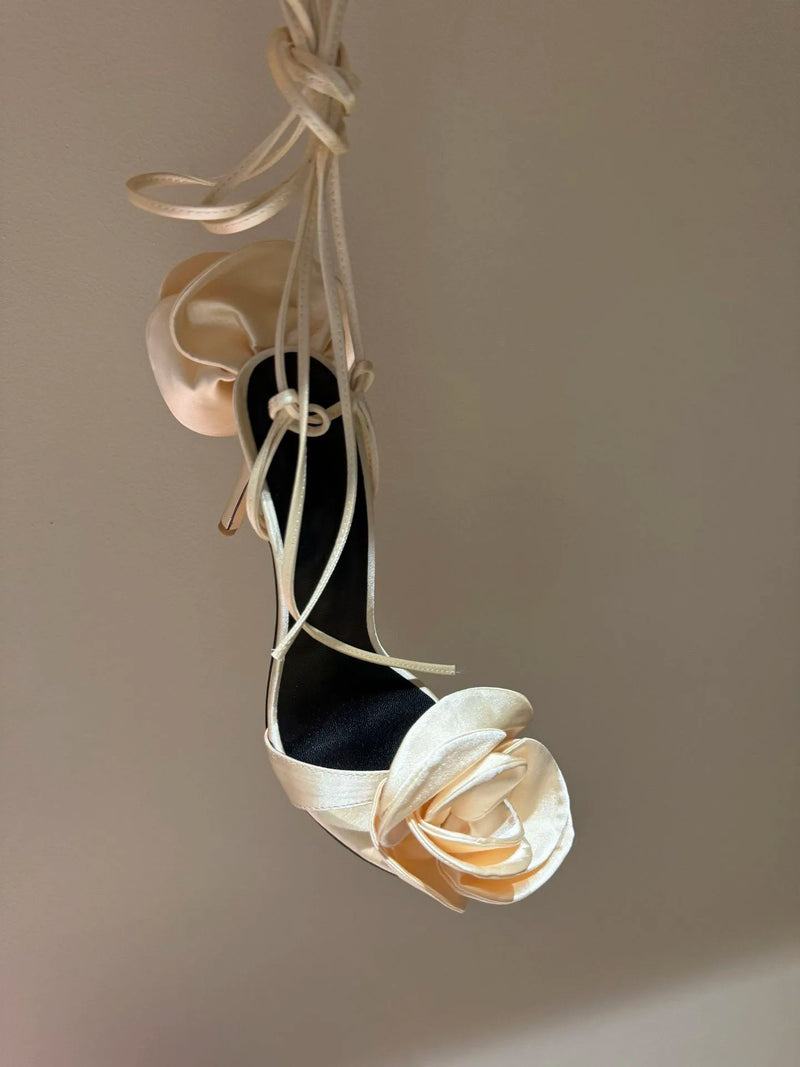 Silk Rose High Heel Strap Sandals