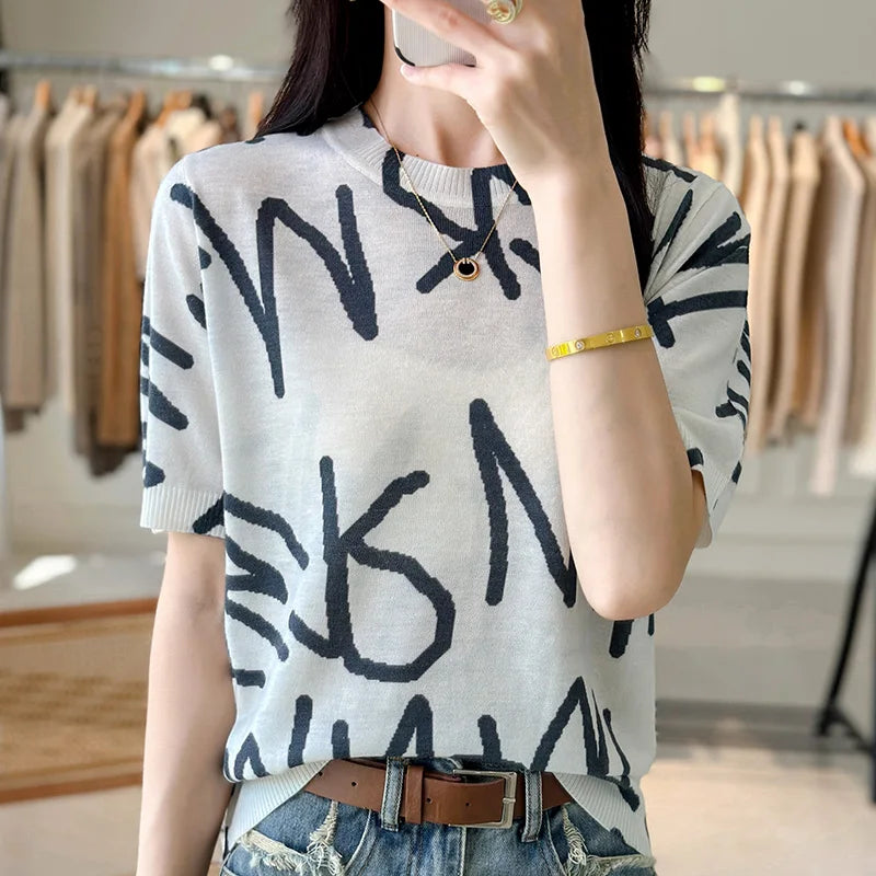 Thin Knitted Short-Sleeved Mulberry Silk Ice Silk Shirt