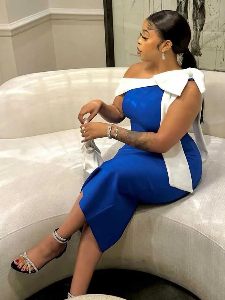 Elegant Lady Dress High Waist Knitted One-piece Dress