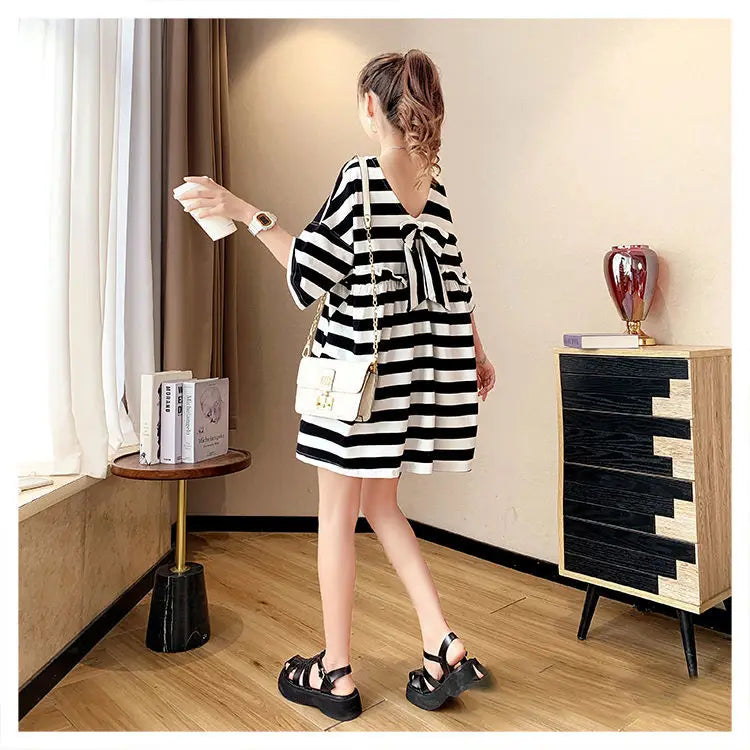 Street Casual Bow Patchwork T Shirt Dress