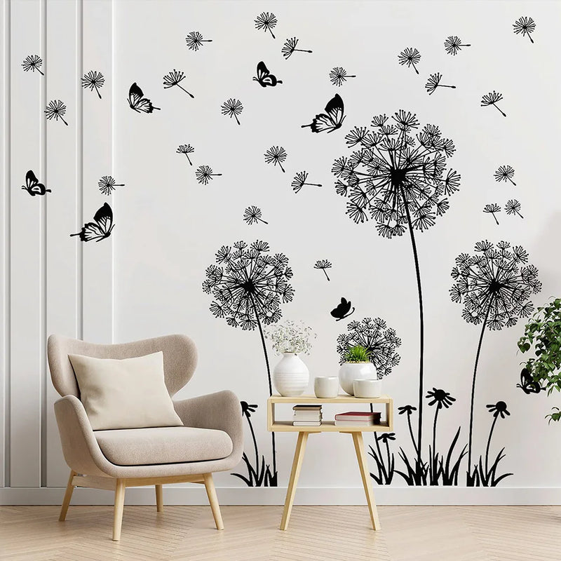 Black Dandelion Sitting Room Bedroom Wall Stickers