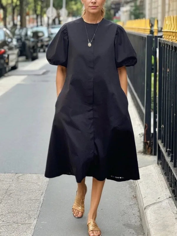 Trendy Round-neck Simple Short Sleeves A-line Mini Dress