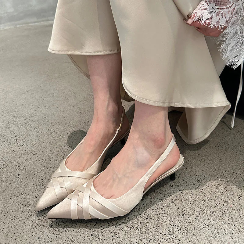 Silk Fashion Shallow Women Low Heel Pumps Shoes