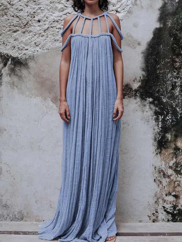 Beach Style Sleeveles Summer Hollow Out O-Neck Dress