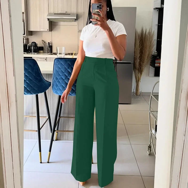 Elegant Fashion Wide Leg High Waist Loose Straight Trousers