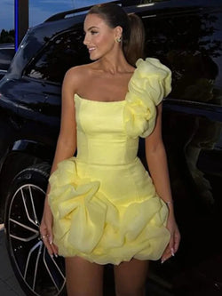 Sexy Yellow Satin Sleeveless Short Dress